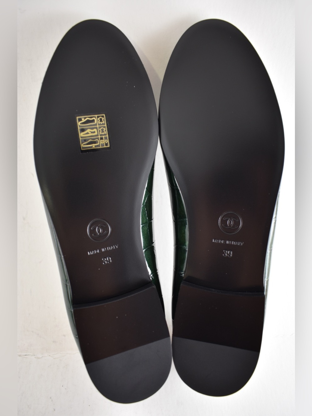 Chanel 26A Dark Green Black Crocodile Patent CC Logo Ballet Ballerina Flat 39 - Picture 16 of 16